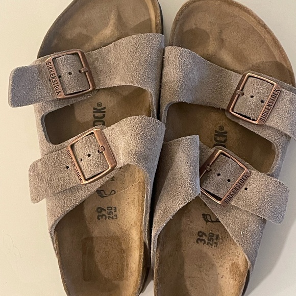 Birkenstock suede leather two strap Arizona slides - Picture 4 of 6